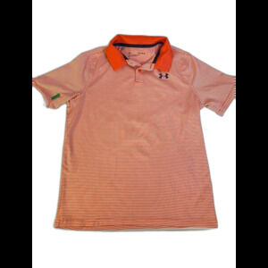 Under Armour Polo Performance Short Sleeve Youth Orange Pin Stripe Large USED